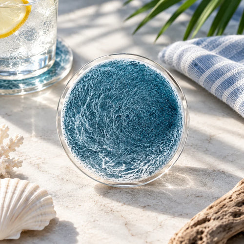 Handcrafted Dark Wave Ocean Art Coaster