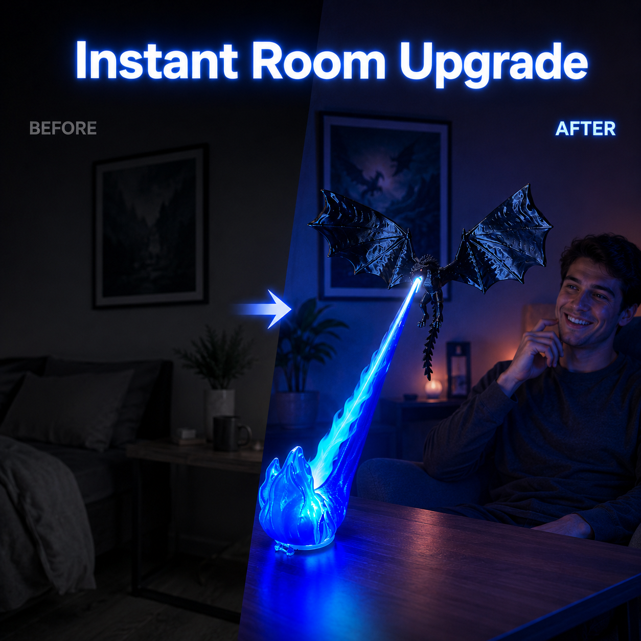 🐉 Dragon Bookshelf Lamp – Fire-Breathing LED Night Light, 3D Fantasy Shelf Decor