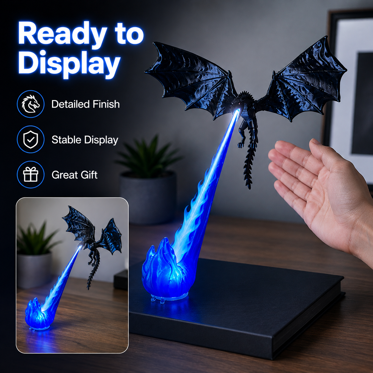 🐉 Dragon Bookshelf Lamp – Fire-Breathing LED Night Light, 3D Fantasy Shelf Decor