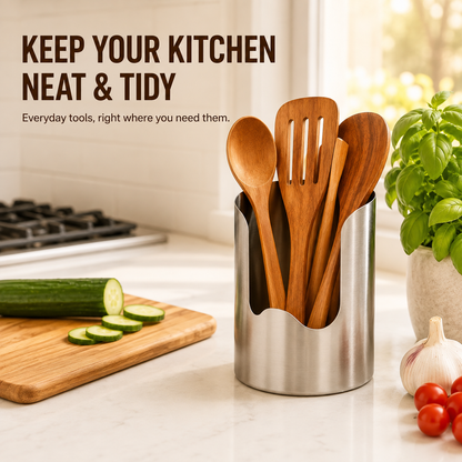🥄 Stainless Steel Utensil Holder ✨ – Rust-Resistant Countertop Organizer for Spoons, Spatulas & Cooking Tools ✨🔪