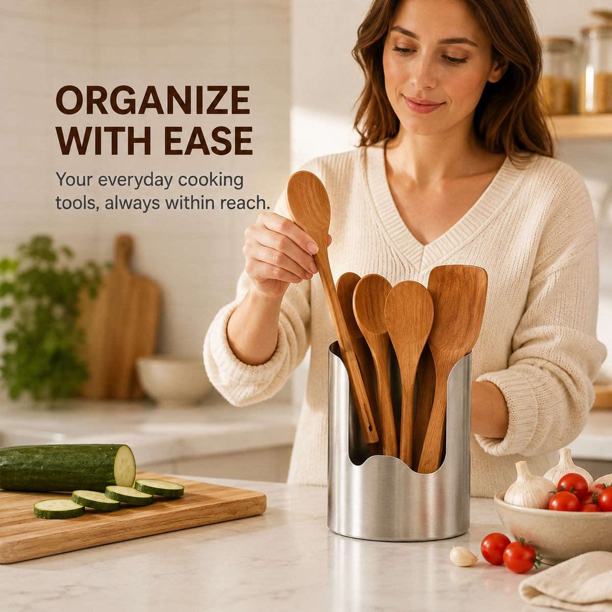 🥄 Stainless Steel Utensil Holder ✨ – Rust-Resistant Countertop Organizer for Spoons, Spatulas & Cooking Tools ✨🔪