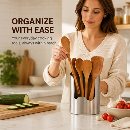 🥄 Stainless Steel Utensil Holder ✨ – Rust-Resistant Countertop Organizer for Spoons, Spatulas & Cooking Tools ✨🔪
