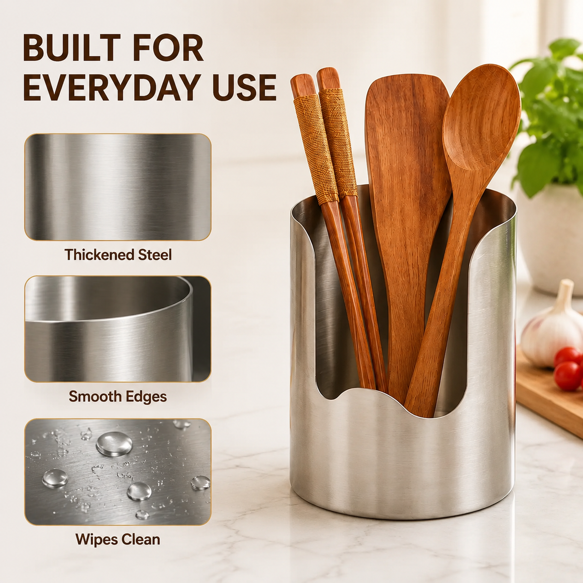 🥄 Stainless Steel Utensil Holder ✨ – Rust-Resistant Countertop Organizer for Spoons, Spatulas & Cooking Tools ✨🔪
