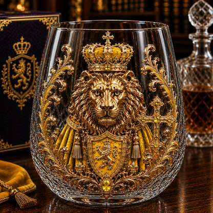 🦁 3D Royal Lion Whiskey Glass | Crowned Lion Art Cup