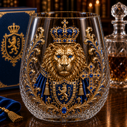 🦁 3D Royal Lion Whiskey Glass | Crowned Lion Art Cup
