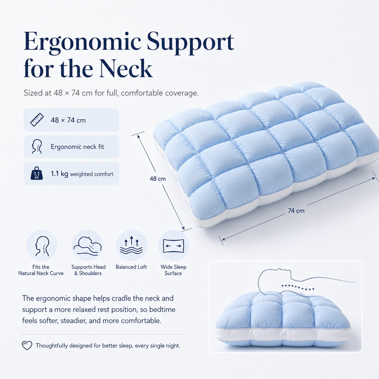 🌠💤Cloud-Like Weighted Comfort Pillow – Soft Neck Support