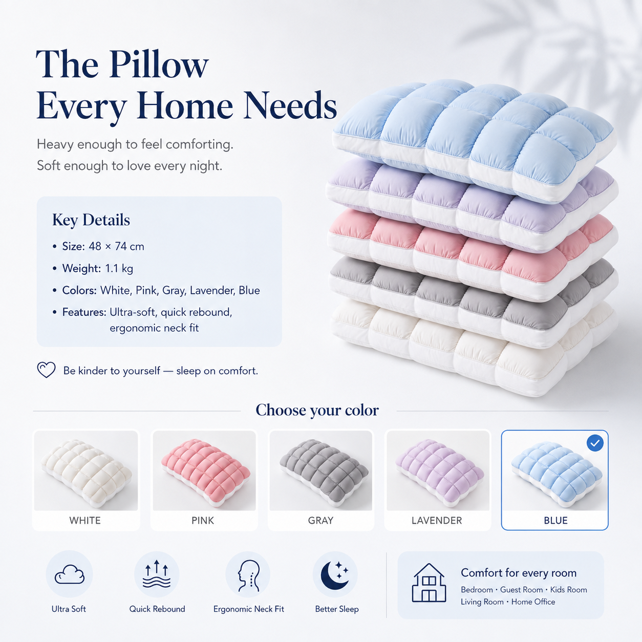 🌠💤Cloud-Like Weighted Comfort Pillow – Soft Neck Support