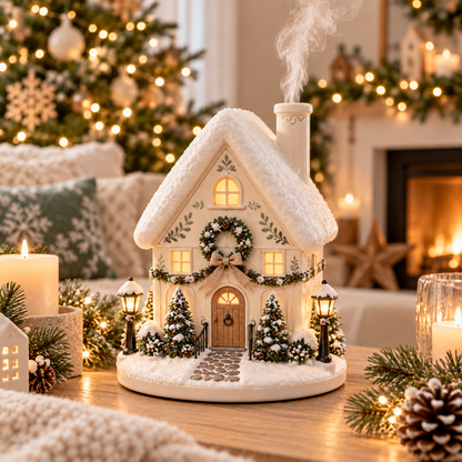 🎄 Christmas Village Aroma Diffuser – Glowing Holiday House with Chimney Mist & Essential Oil Scent