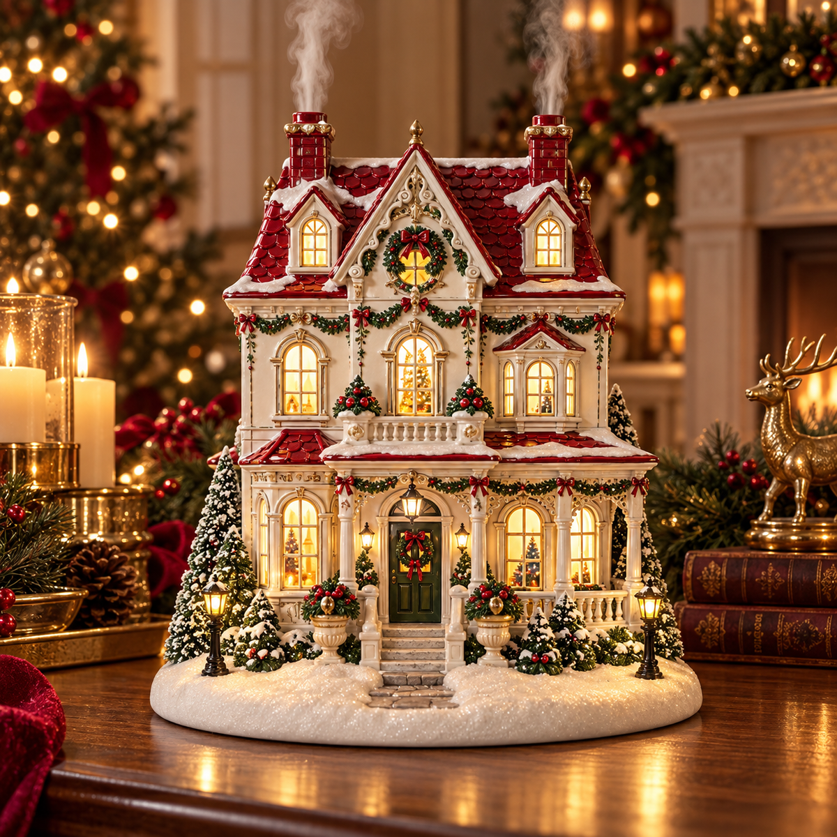 🎄 Christmas Village Aroma Diffuser – Glowing Holiday House with Chimney Mist & Essential Oil Scent