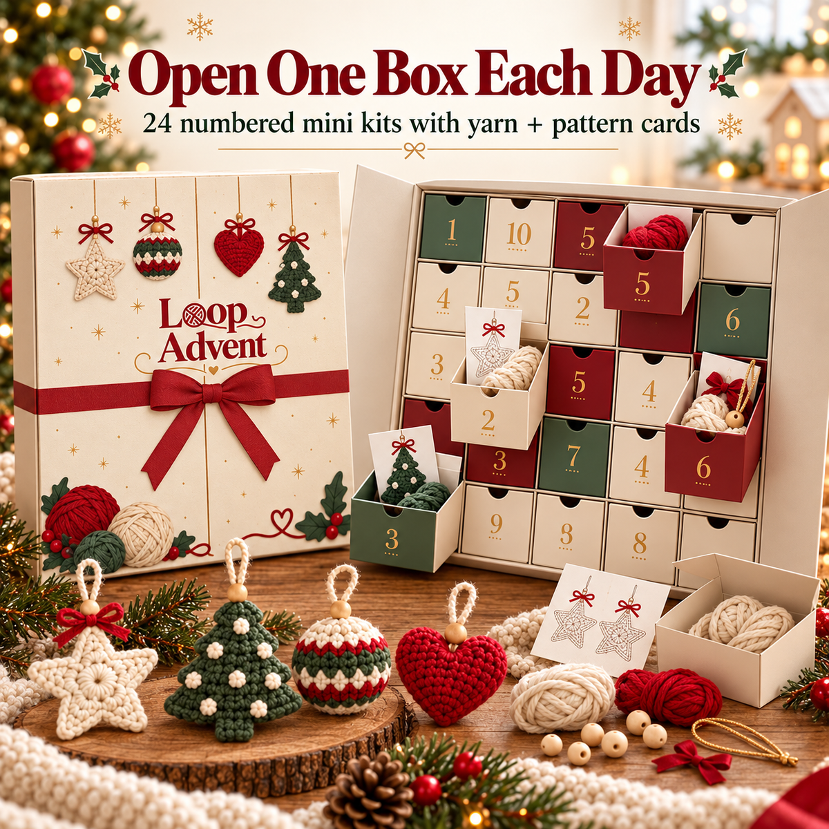 🎁🧶24-Day Crochet Christmas Advent Calendar™ – 24 Surprise DIY Ornament Kits to Make & Hang✨