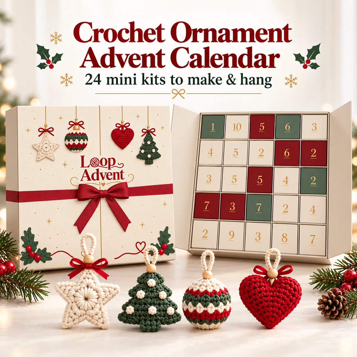 🎁🧶24-Day Crochet Christmas Advent Calendar™ – 24 Surprise DIY Ornament Kits to Make & Hang✨