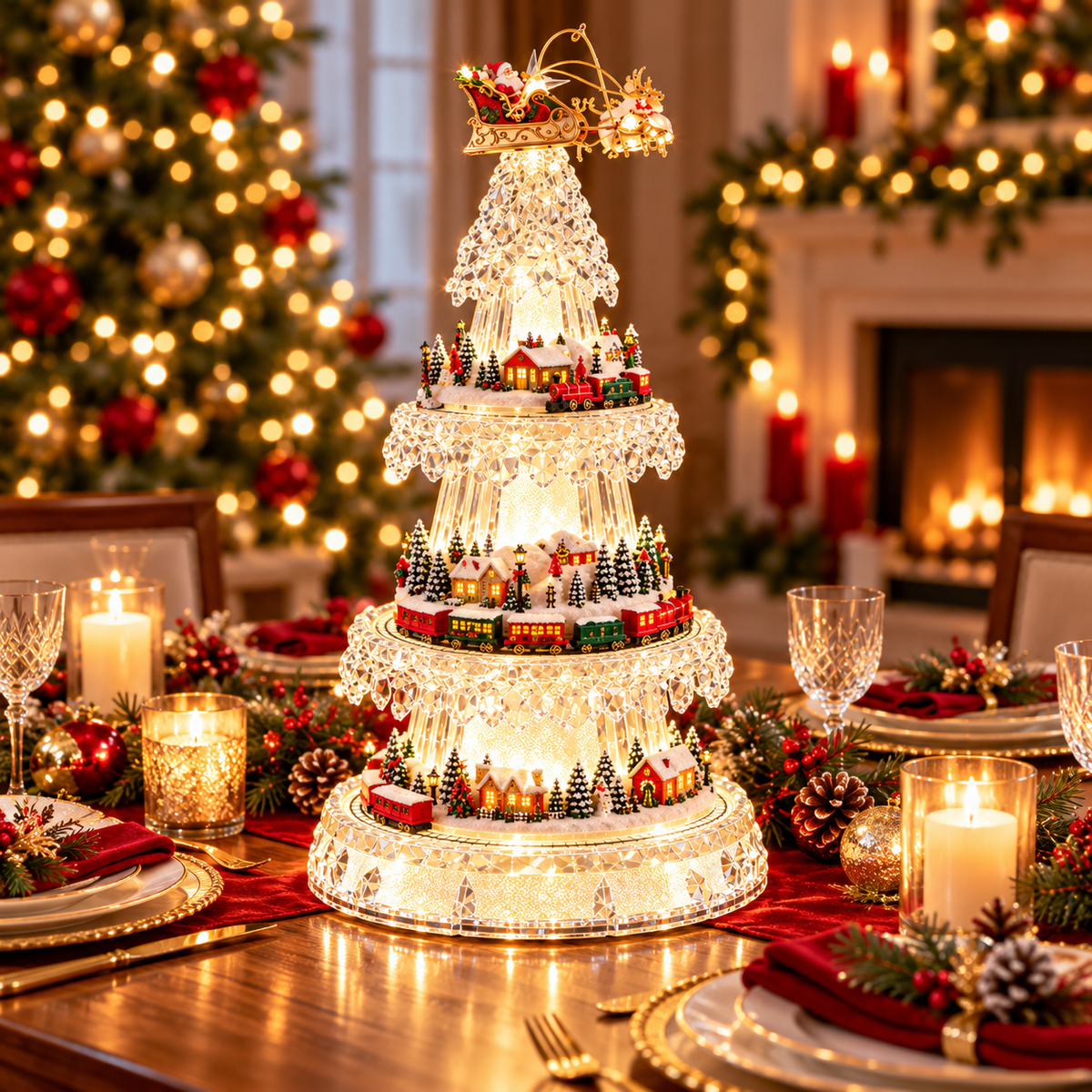 🔥 49% OFF 🎄 Magical Crystal Christmas Village Tree – Lighted Holiday Train & Santa Display ✨