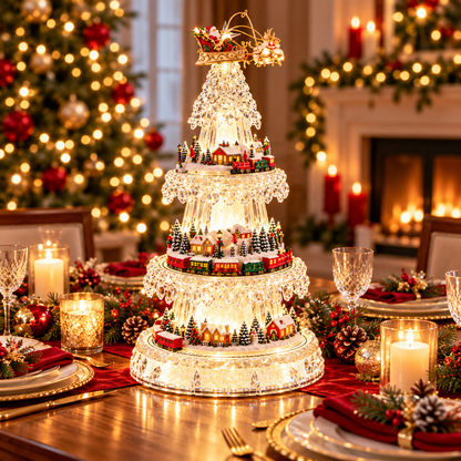 🔥 49% OFF 🎄 Magical Crystal Christmas Village Tree – Lighted Holiday Train & Santa Display ✨