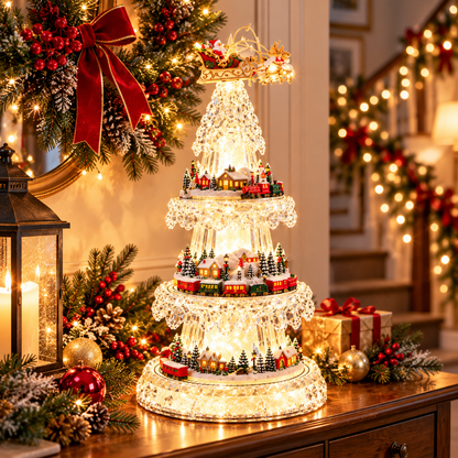 🔥 49% OFF 🎄 Magical Crystal Christmas Village Tree – Lighted Holiday Train & Santa Display ✨
