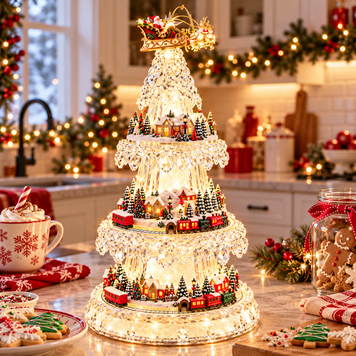 🔥 49% OFF 🎄 Magical Crystal Christmas Village Tree – Lighted Holiday Train & Santa Display ✨