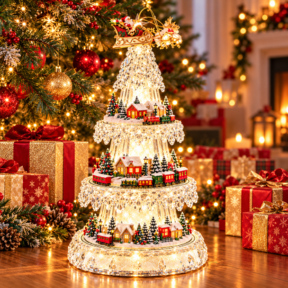 🔥 49% OFF 🎄 Magical Crystal Christmas Village Tree – Lighted Holiday Train & Santa Display ✨