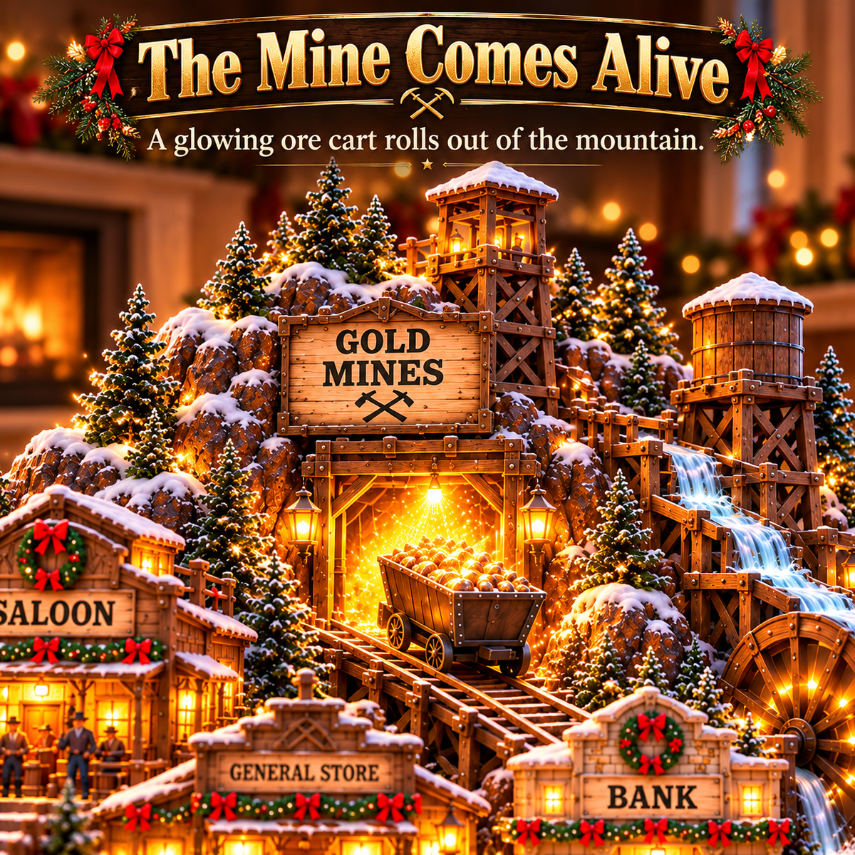 ⛏️✨ Gold Rush Christmas Mining Town™ – Lighted Old West Village with Moving Mine Cart & Gold Creek