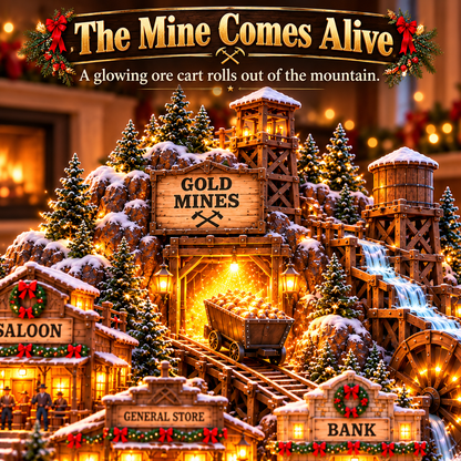 ⛏️✨ Gold Rush Christmas Mining Town™ – Lighted Old West Village with Moving Mine Cart & Gold Creek
