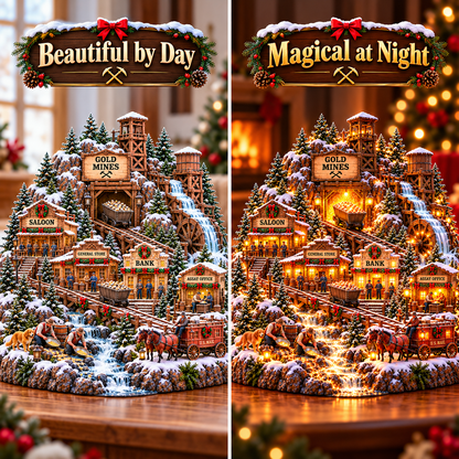 ⛏️✨ Gold Rush Christmas Mining Town™ – Lighted Old West Village with Moving Mine Cart & Gold Creek