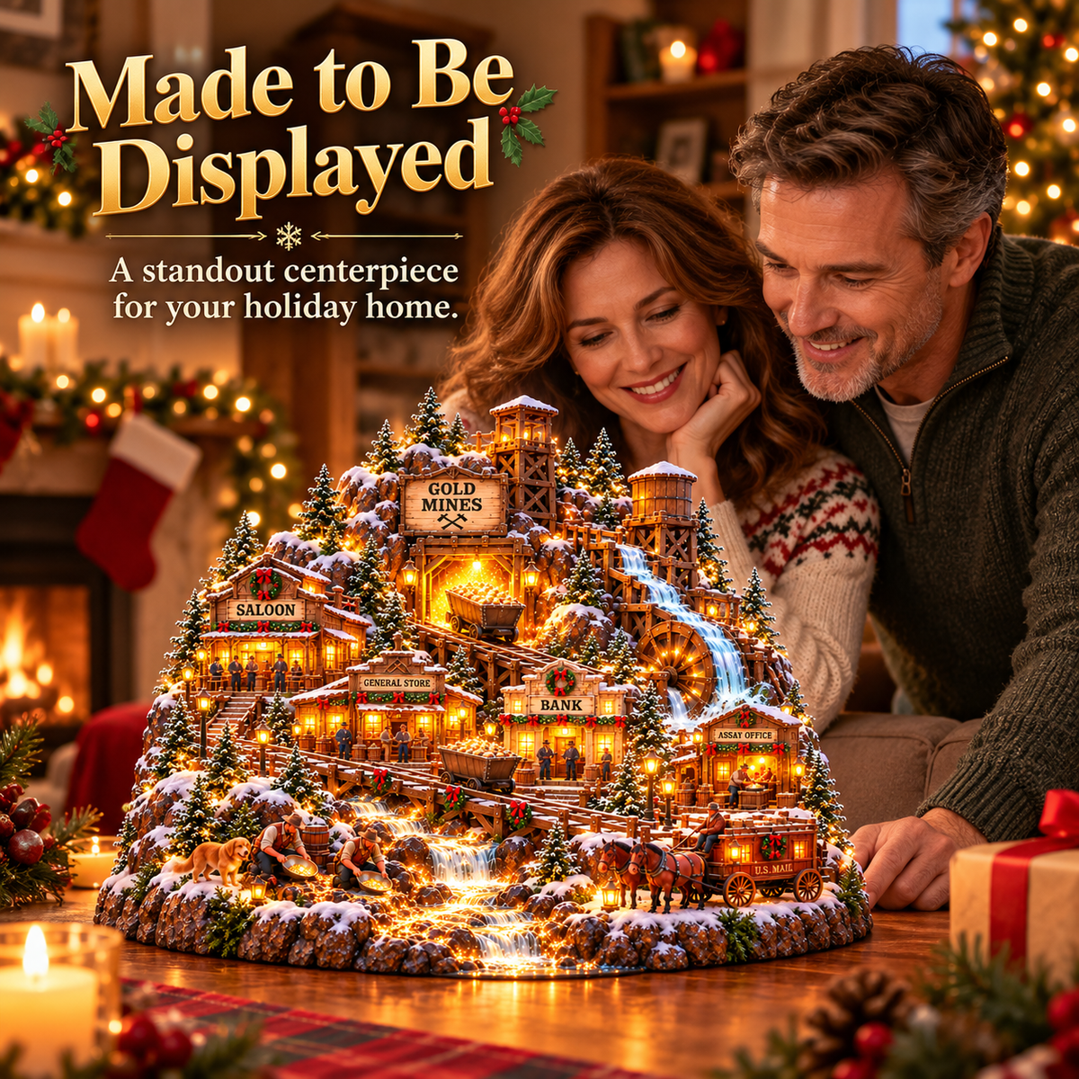 ⛏️✨ Gold Rush Christmas Mining Town™ – Lighted Old West Village with Moving Mine Cart & Gold Creek