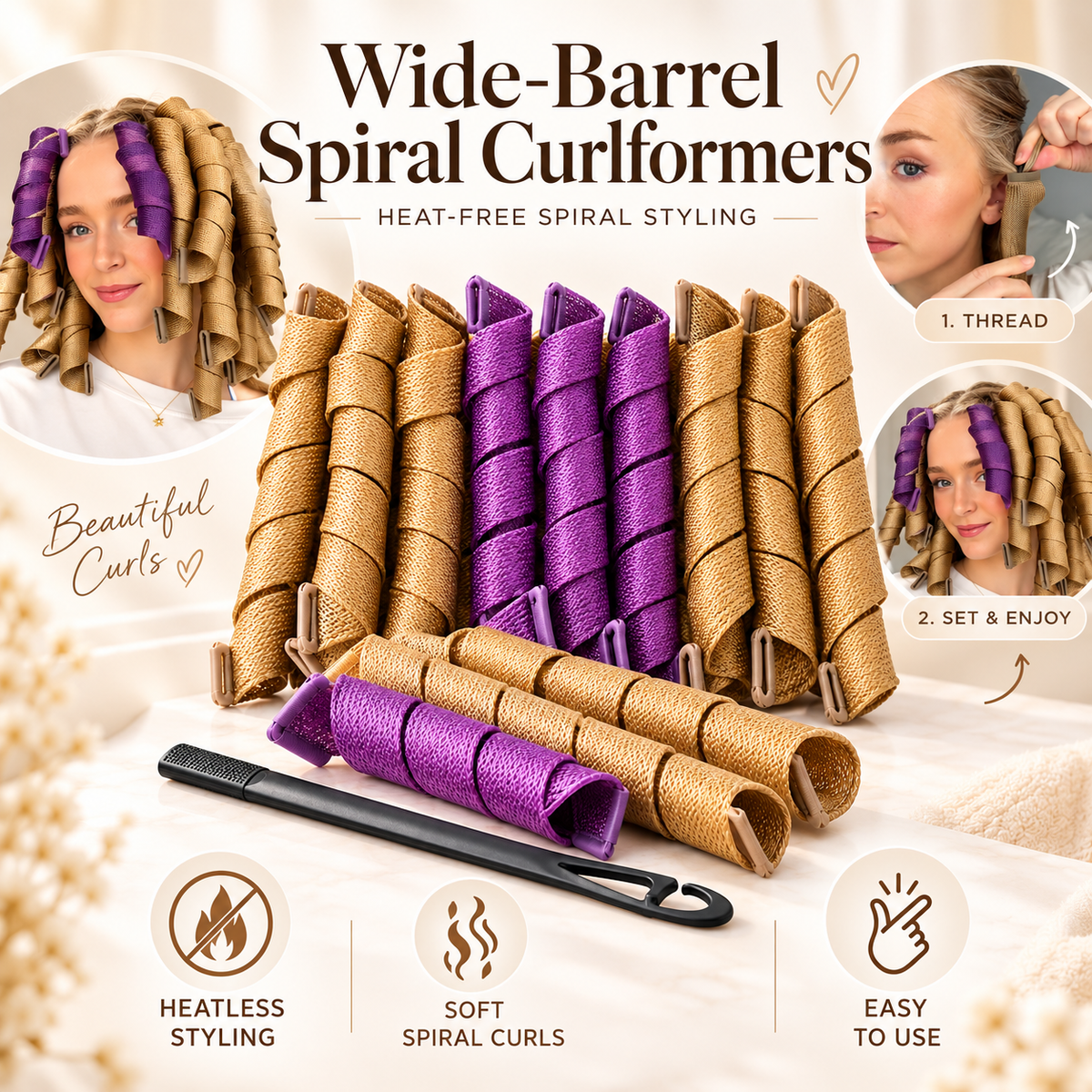 ✨ Heatless Spiral Hair Curlers – Beautiful, Bouncy Curls Without Heat