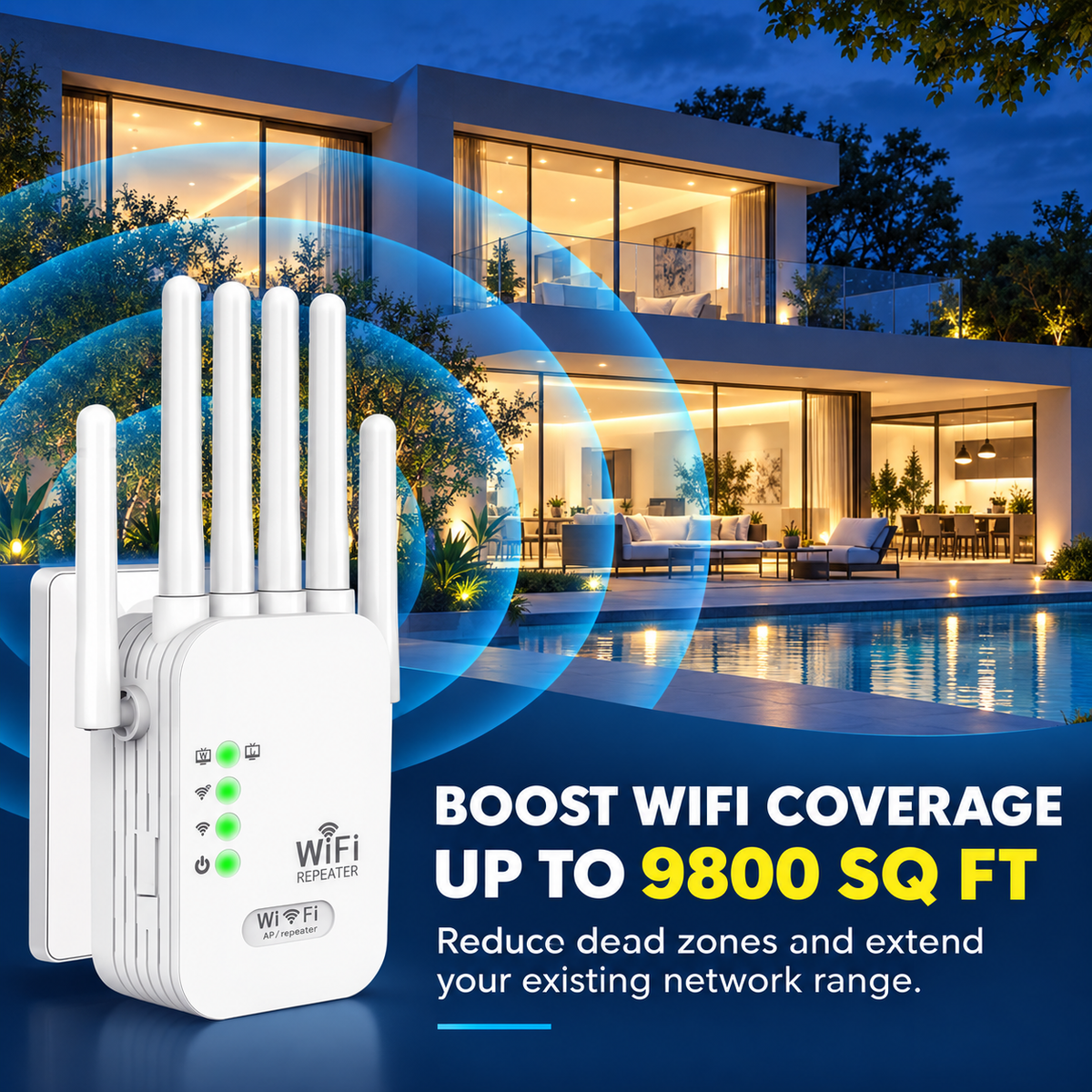 🛜Whole-Home WiFi Extender – Up to 9,800 Sq Ft Coverage with 6 External Antennas🔥