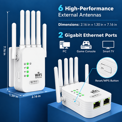 🛜Whole-Home WiFi Extender – Up to 9,800 Sq Ft Coverage with 6 External Antennas🔥