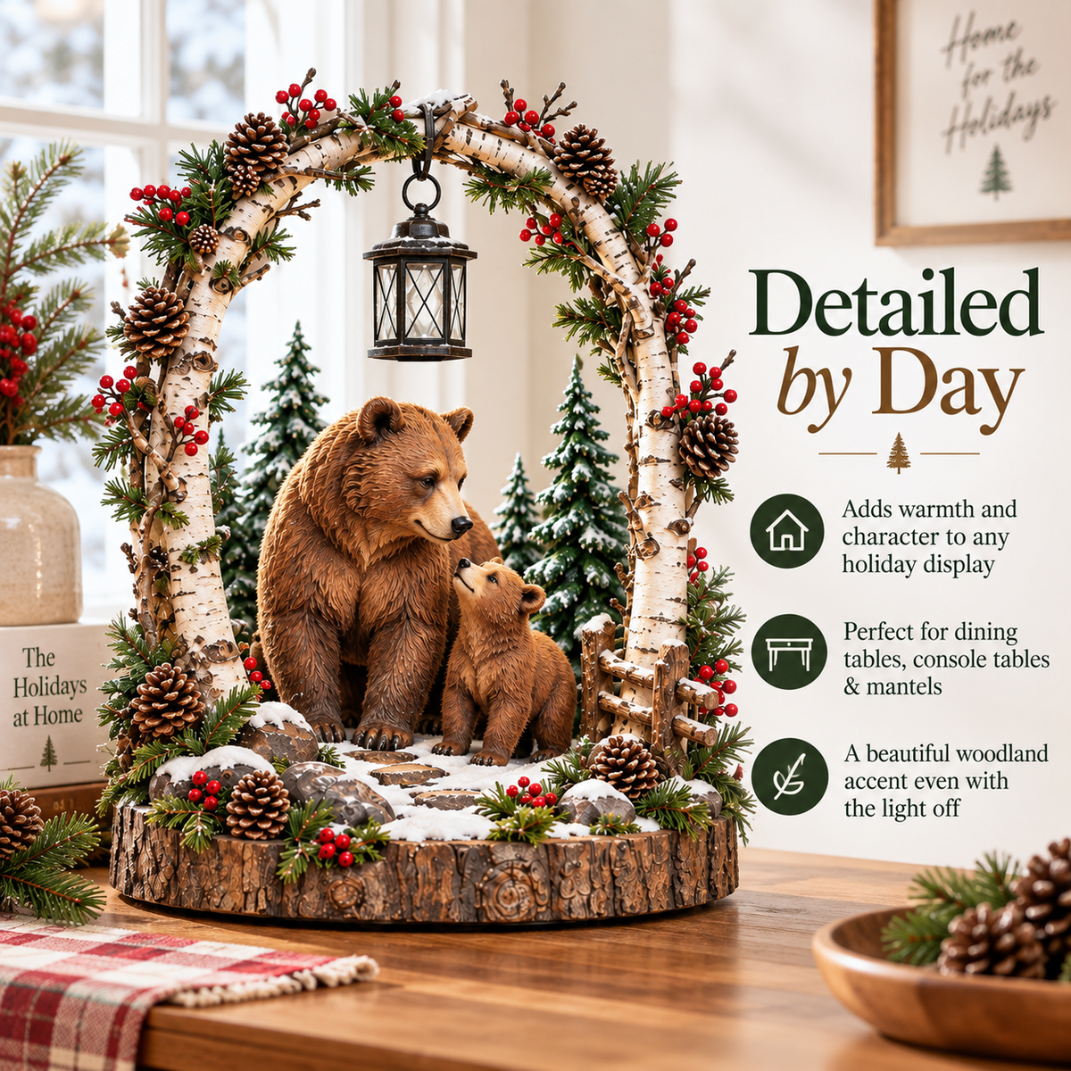 🐻Woodland Bear Family Lantern – Lighted Christmas Forest Tabletop Decor 🎄