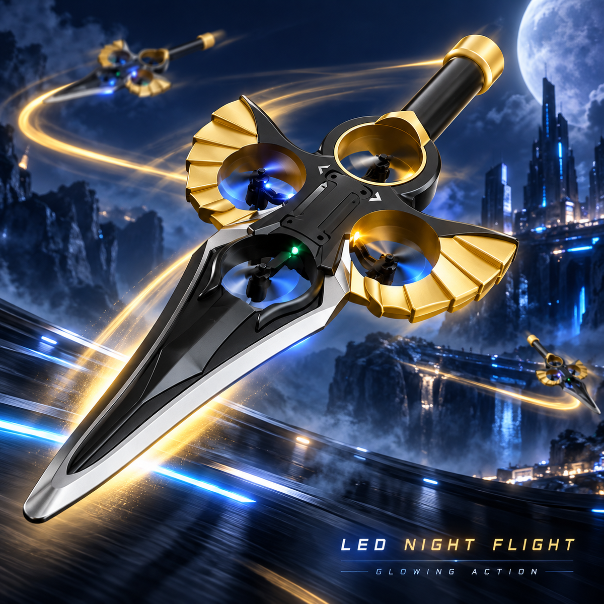 ⚔️ Gesture-Control Flying Sword toy| 360° Stunts & LED Night Flight ✨