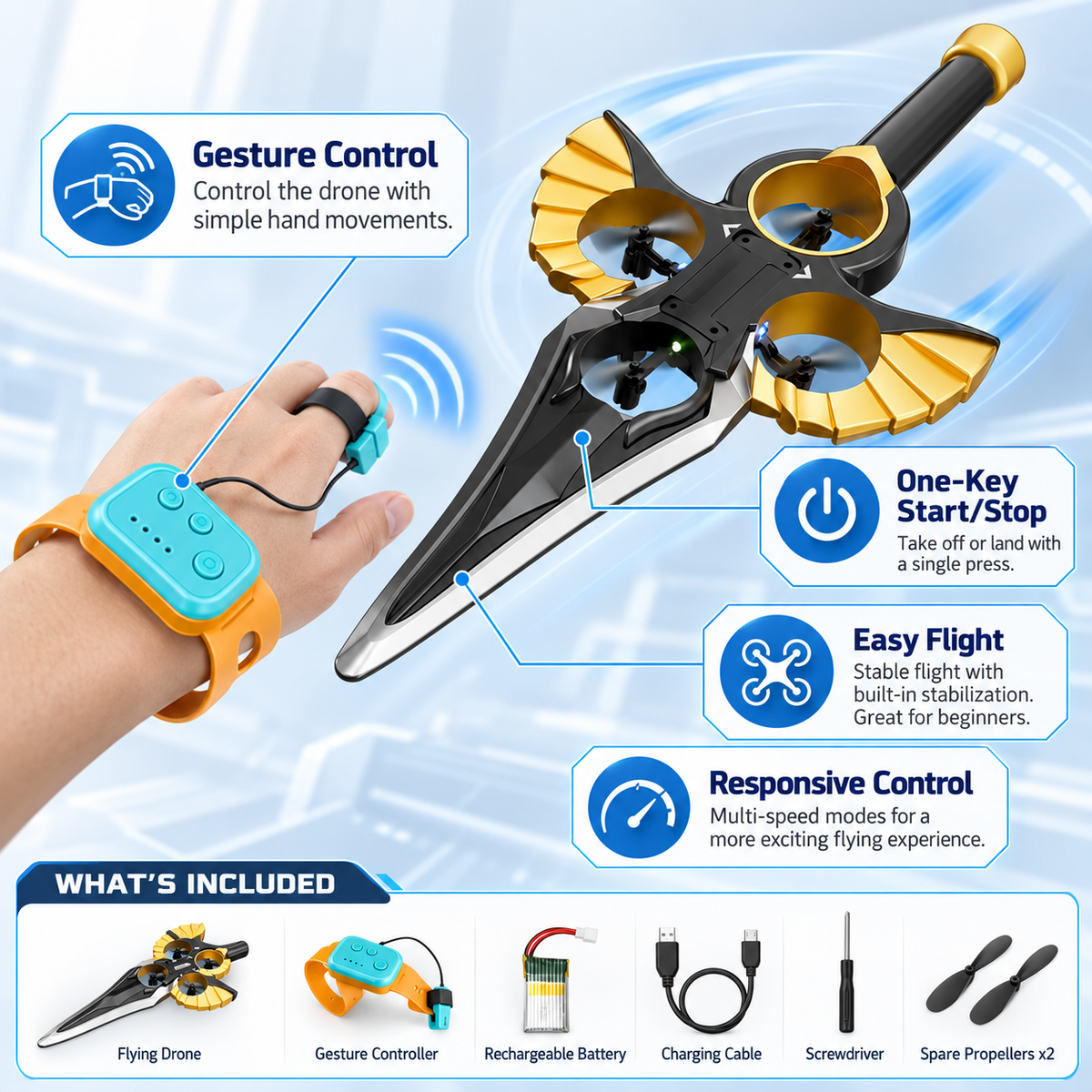 ⚔️ Gesture-Control Flying Sword toy| 360° Stunts & LED Night Flight ✨