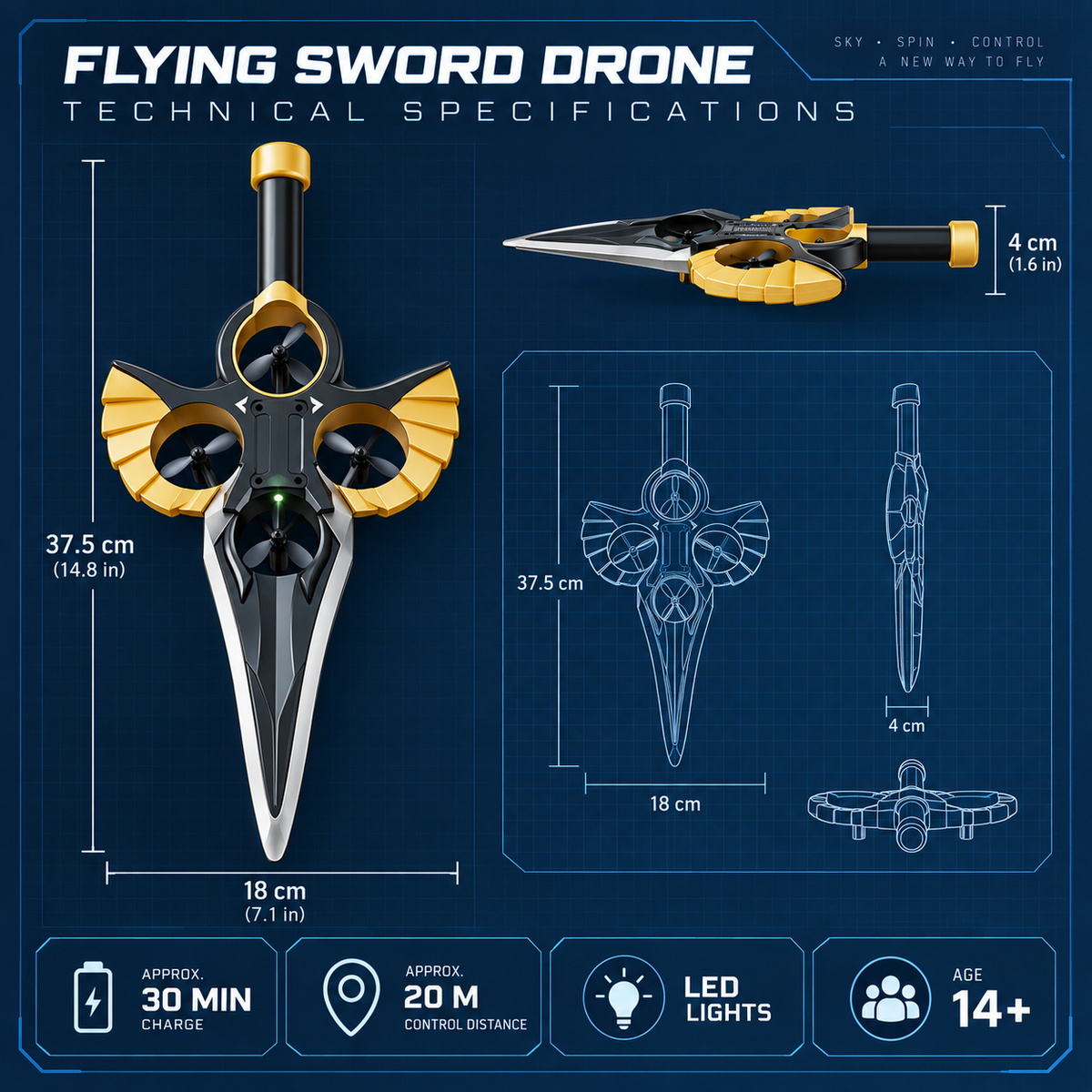 ⚔️ Gesture-Control Flying Sword toy| 360° Stunts & LED Night Flight ✨