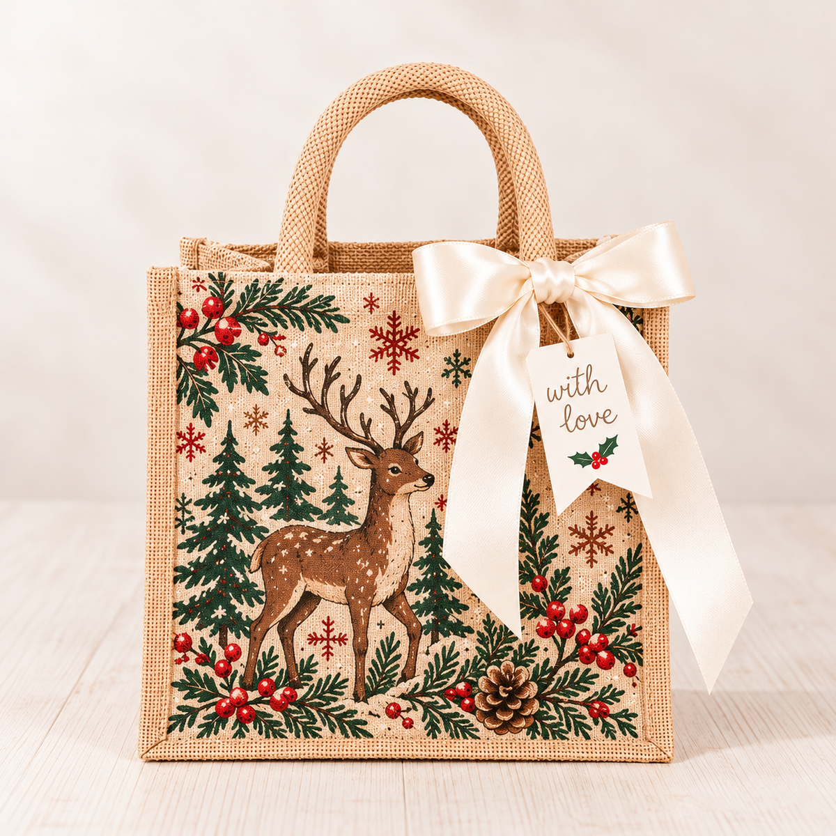 🎀💝Vintage Christmas Burlap Gift Tote Bag