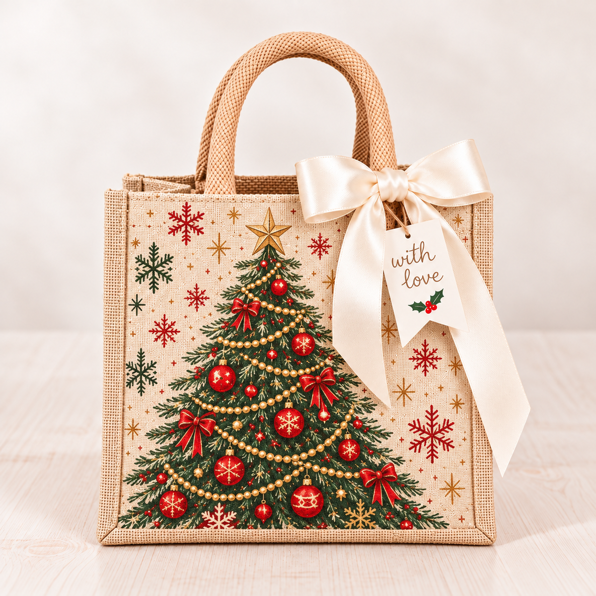 🎀💝Vintage Christmas Burlap Gift Tote Bag