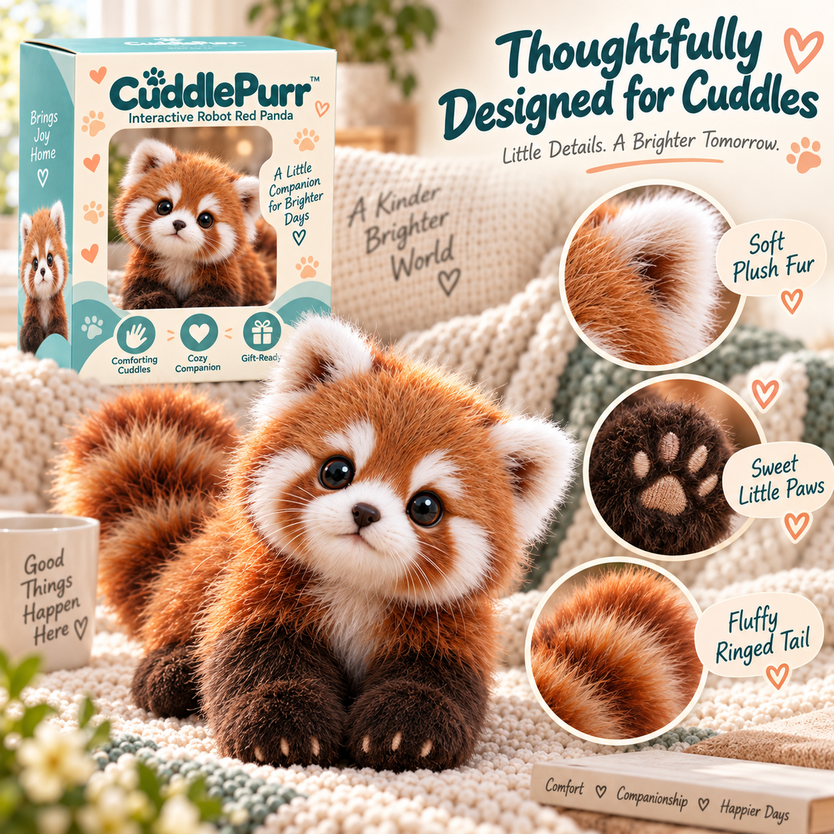 🐾❤️ CuddlePurr™ Red Panda – Interactive Plush Companion | A Little Friend, A Lot of Love🐾