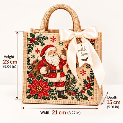 🎀💝Vintage Christmas Burlap Gift Tote Bag