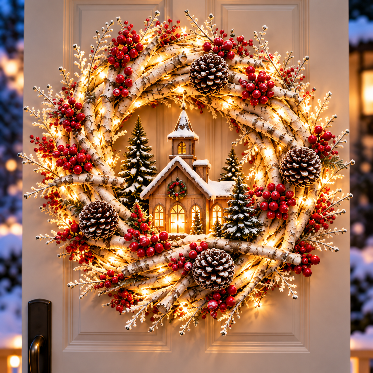 🔥 LAST DAY 49% OFF! ❤️ Snowy Birch Cardinal Christmas Wreath – Lighted Holiday Door Decor with Red Cardinals ✨