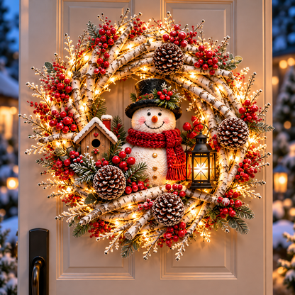 🔥 LAST DAY 49% OFF! ❤️ Snowy Birch Cardinal Christmas Wreath – Lighted Holiday Door Decor with Red Cardinals ✨