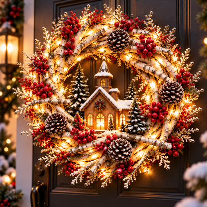🔥 LAST DAY 49% OFF! ❤️ Snowy Birch Cardinal Christmas Wreath – Lighted Holiday Door Decor with Red Cardinals ✨