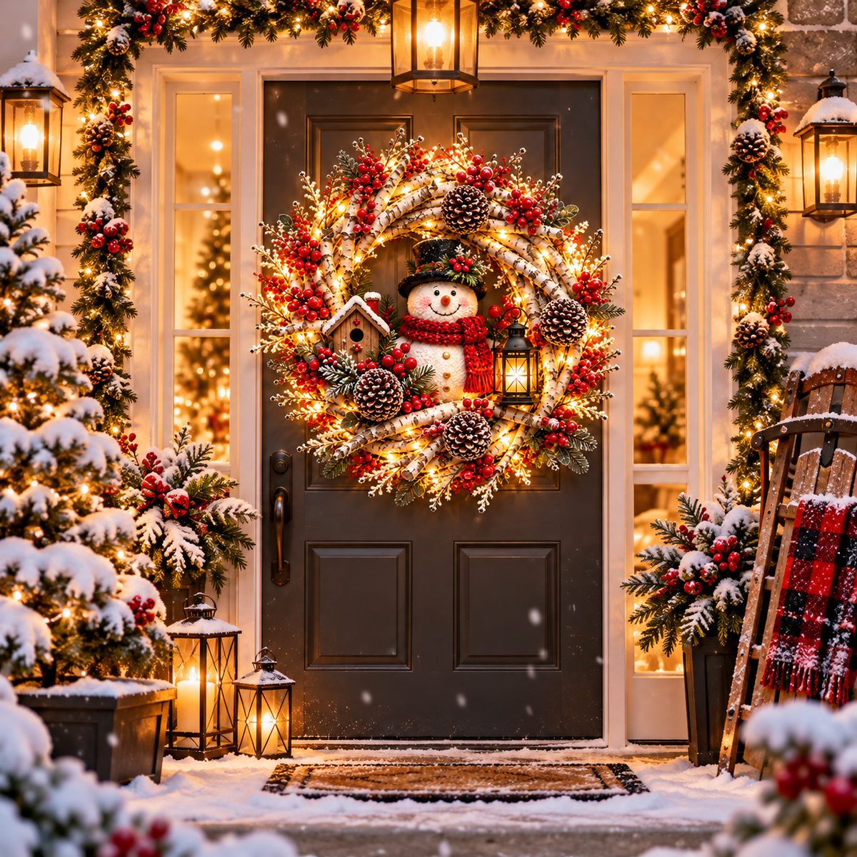 🔥 LAST DAY 49% OFF! ❤️ Snowy Birch Cardinal Christmas Wreath – Lighted Holiday Door Decor with Red Cardinals ✨