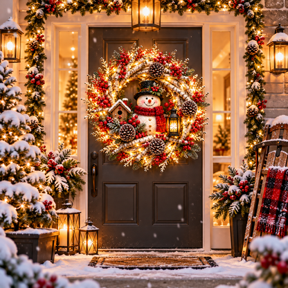 🔥 LAST DAY 49% OFF! ❤️ Snowy Birch Cardinal Christmas Wreath – Lighted Holiday Door Decor with Red Cardinals ✨