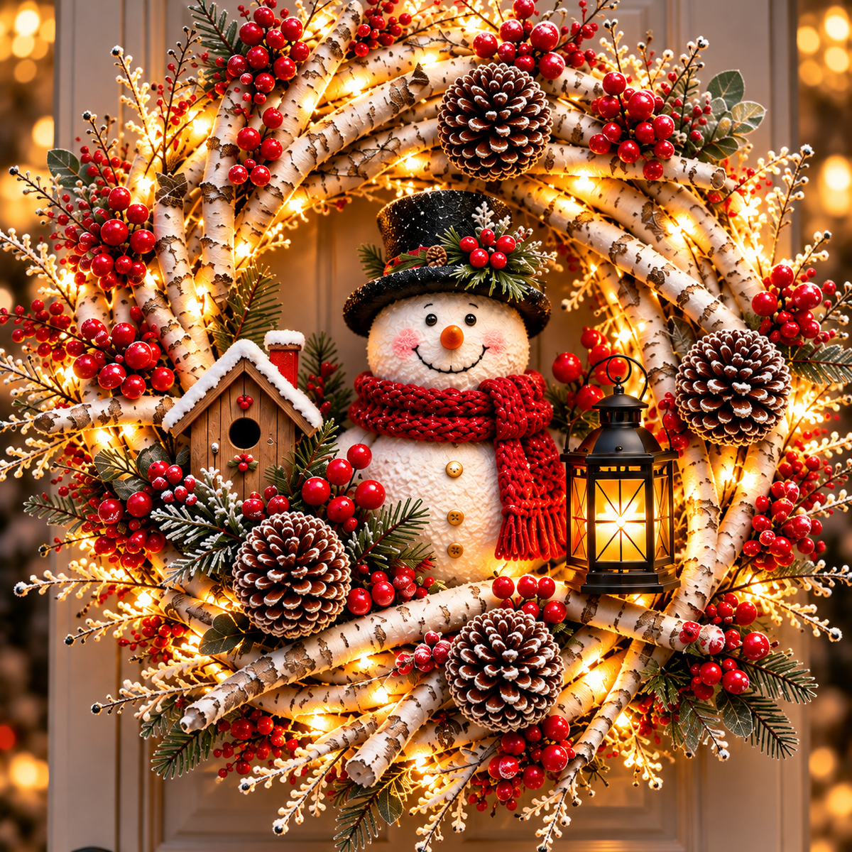 🔥 LAST DAY 49% OFF! ❤️ Snowy Birch Cardinal Christmas Wreath – Lighted Holiday Door Decor with Red Cardinals ✨