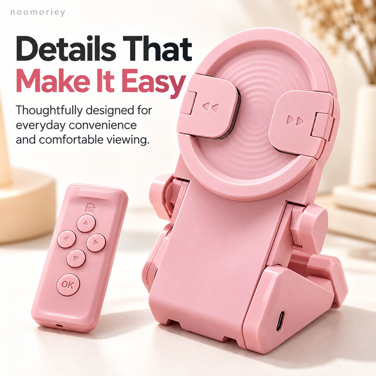 📱✨ HOT SALE 🔥 Hands-Free Phone Stand with Scroll Remote – Adjustable Folding Holder for Bedside, Desk & Everyday Viewing👀
