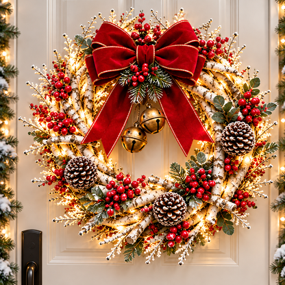🔥 LAST DAY 49% OFF! ❤️ Snowy Birch Cardinal Christmas Wreath – Lighted Holiday Door Decor with Red Cardinals ✨