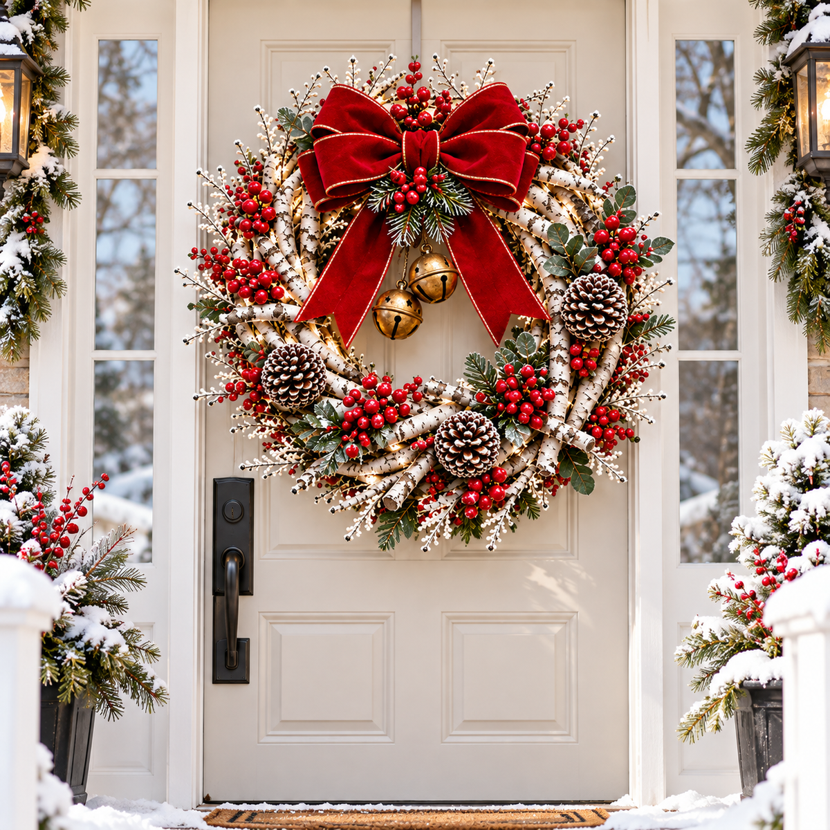 🔥 LAST DAY 49% OFF! ❤️ Snowy Birch Cardinal Christmas Wreath – Lighted Holiday Door Decor with Red Cardinals ✨