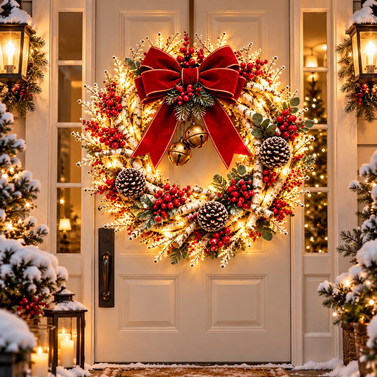 🔥 LAST DAY 49% OFF! ❤️ Snowy Birch Cardinal Christmas Wreath – Lighted Holiday Door Decor with Red Cardinals ✨