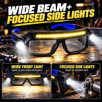 🔥Hands-Free LED Work Glasses with Wide Front Beam, Side Lights & Over-Glasses Fit