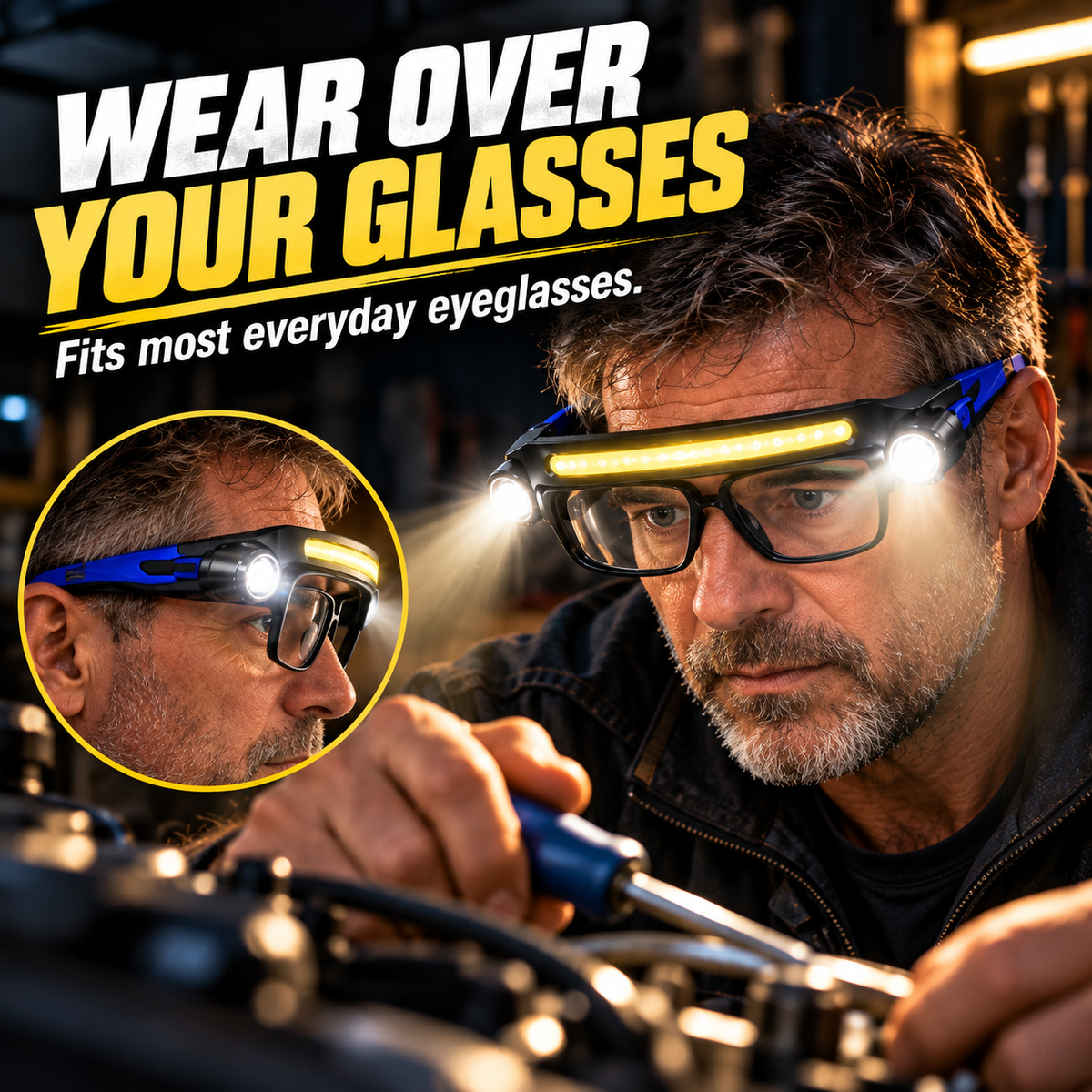 👓 Hands-Free LED Work Glasses – Wide Beam, Side Lights & Over-Glasses Fit