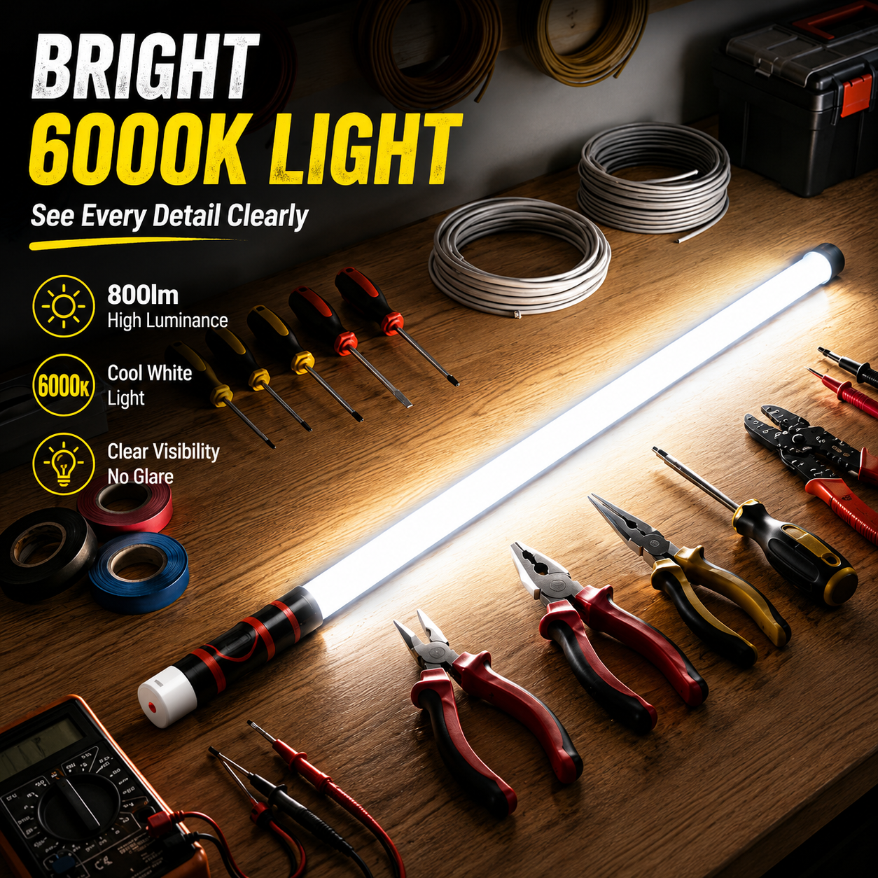 THOUSAND SUNNY Flexible LED Light Stick 30', Rechargeable Bendable Work Light with 3 Modes High Lumen