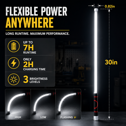 THOUSAND SUNNY Flexible LED Light Stick 30', Rechargeable Bendable Work Light with 3 Modes High Lumen