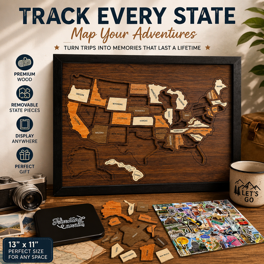 🗺️ Wooden USA Travel Map Puzzle – Track Your Adventures, Personalized Wall Art